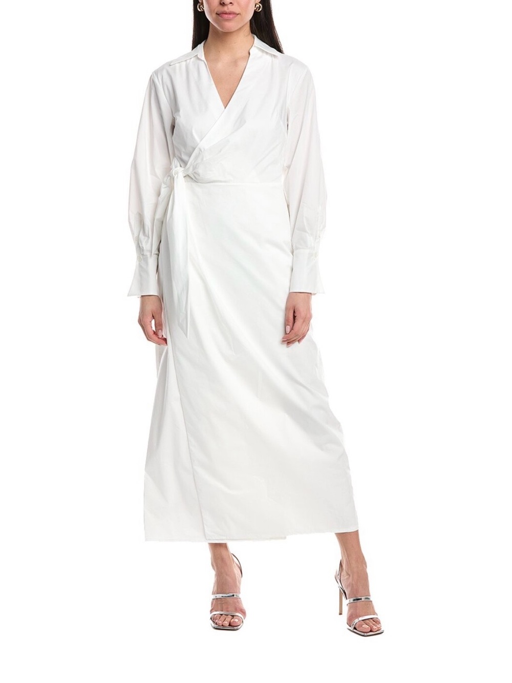 SIMKHAI 🤍 White Wrap Maxi Dress with Long Sleeves